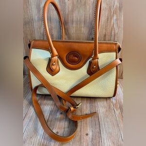 Vtg Dooney & Bourke AWL Satchel Bone Tan USA Made Leather Crossbody EXCELLENT